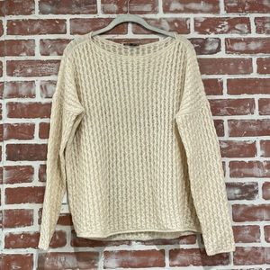 Vince Cream V198374946 Merino Wool Boat Neck Open Knit Sweater Womens Size S